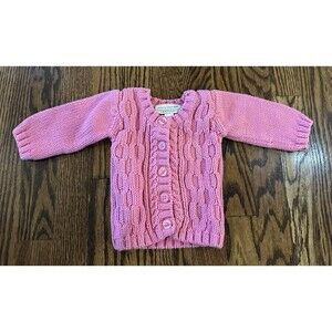 Pottery Barn Kids Outlet Cotton Cable Knit Pink Cardigan Sweater 0-3 mth Holiday